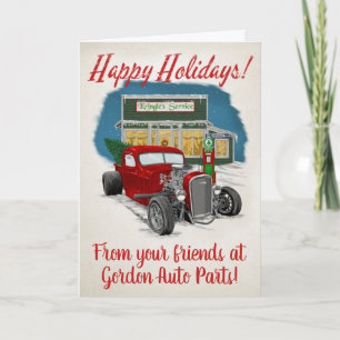 Hot Rod, Red Truck, Retro Christmas Card