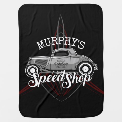 Hot Rod Speed Shop CUSTOM NAME Pinstripes Garage Baby Blanket