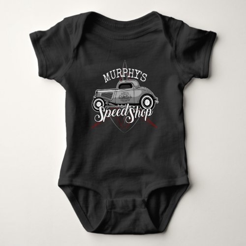 Hot Rod Speed Shop CUSTOM NAME Pinstripes Garage Baby Bodysuit