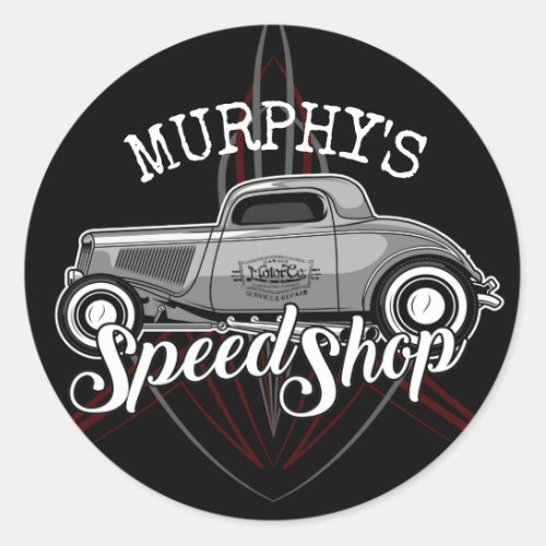 Hot Rod Speed Shop CUSTOM NAME Pinstripes Garage Classic Round Sticker