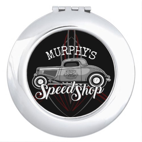 Hot Rod Speed Shop CUSTOM NAME Pinstripes Garage Compact Mirror