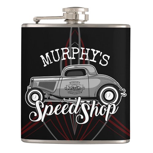 Hot Rod Speed Shop CUSTOM NAME Pinstripes Garage Flask
