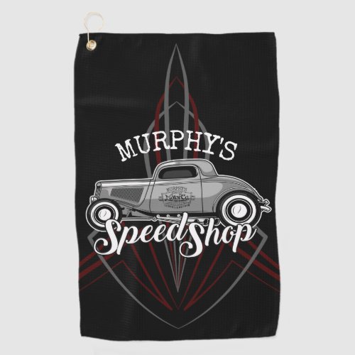 Hot Rod Speed Shop CUSTOM NAME Pinstripes Garage Golf Towel