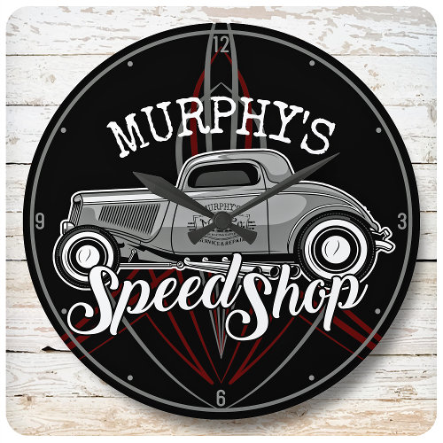 Hot Rod Speed Shop CUSTOM NAME Pinstripes Garage Large Clock