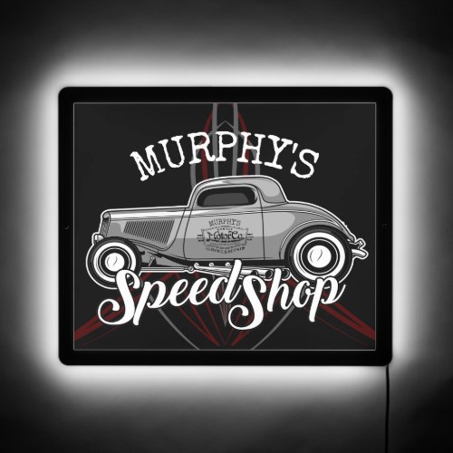 Hot Rod Speed Shop CUSTOM NAME Pinstripes Garage LED Sign