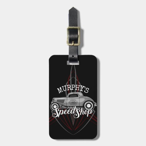 Hot Rod Speed Shop CUSTOM NAME Pinstripes Garage Luggage Tag