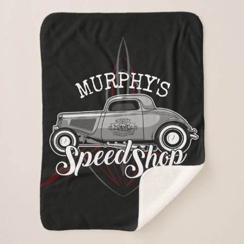 Hot Rod Speed Shop CUSTOM NAME Pinstripes Garage Sherpa Blanket