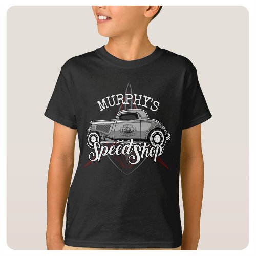 Hot Rod Speed Shop CUSTOM NAME Pinstripes Garage T_Shirt
