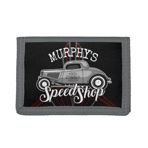 Hot Rod Speed Shop CUSTOM NAME Pinstripes Garage Trifold Wallet