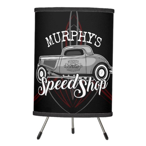 Hot Rod Speed Shop CUSTOM NAME Pinstripes Garage Tripod Lamp