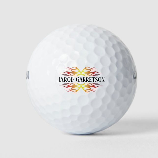  Hot Rod Style Flames Flaming Fire Custom Name Golf Balls (Front)