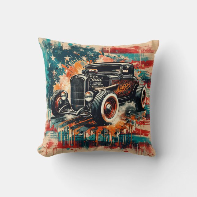 Hot Rod Throw Pillow (Front)