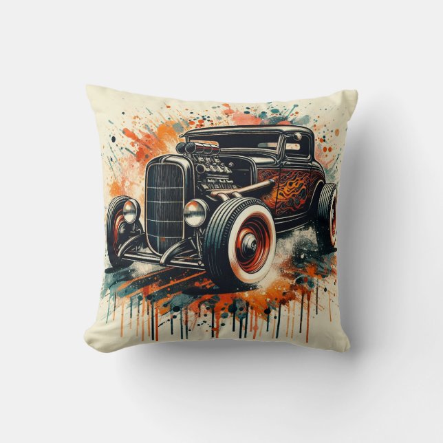 Hot Rod Throw Pillow (Front)
