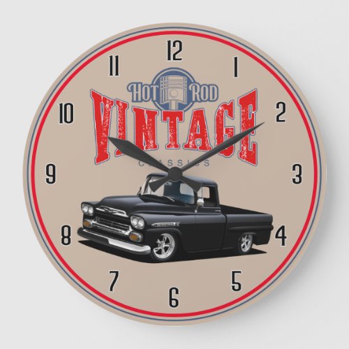 Hot Rod Vintage Black Classic Trucks Large Clock