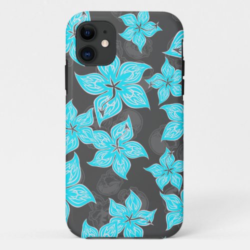 Hot Rodder Pinstriped Hibiscus and Skull iPhone 11 Case