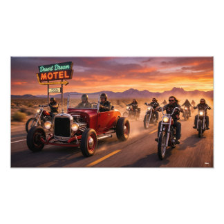 Hot rods and Hells and bikes on the road Photo Print