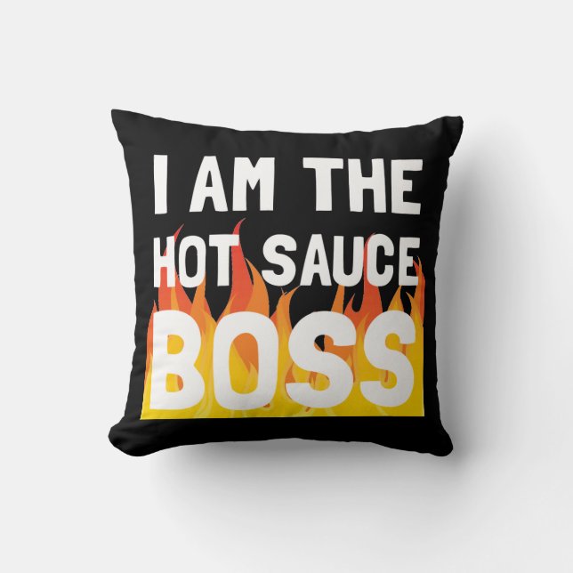 Hot Sauce Boss Throw Pillow (Front)