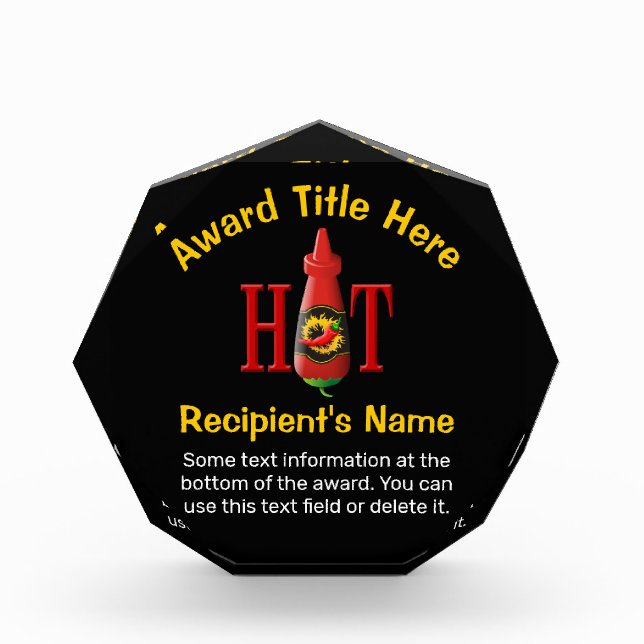Hot Sauce Bottle Acrylic Award (Front)