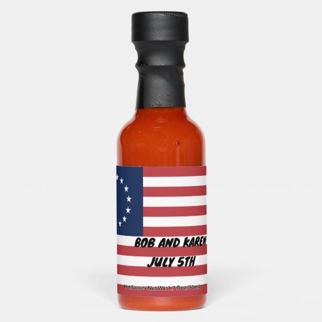 Hot Sauce Bottle Favors BETSY ROSS FLAG PATRIOTIC (Front)