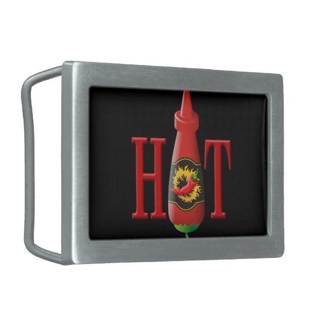 Hot Sauce Bottle Rectangular Belt Buckle (Front Left)