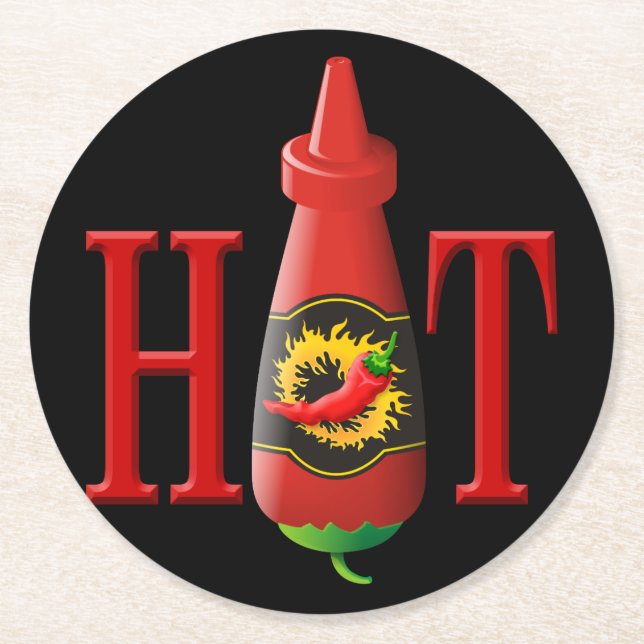 Hot Sauce Bottle Round Paper Coaster (Front)