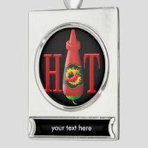 Hot sauce bottle silver plated banner ornament