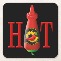 Hot Sauce Bottle Square Paper Coaster