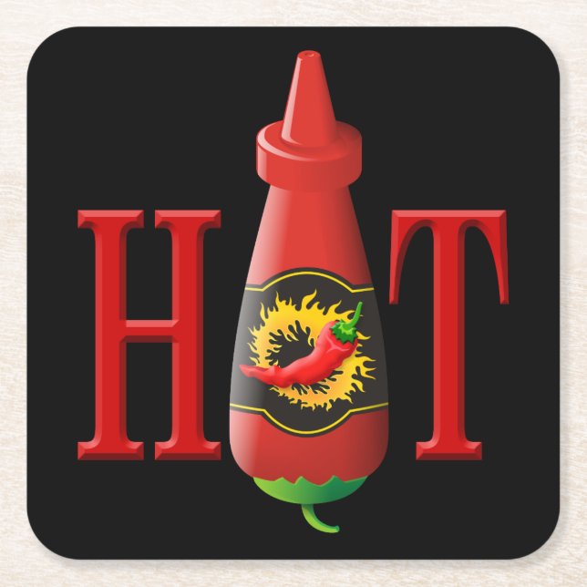 Hot Sauce Bottle Square Paper Coaster (Front)