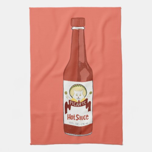 HOT SAUCE cat with maracas and sombrero red Kitchen Towel