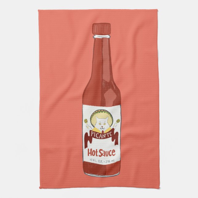 HOT SAUCE cat with maracas and sombrero red Kitchen Towel (Vertical)