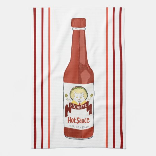 HOT SAUCE cat with maracas and sombrero red stripe Kitchen Towel