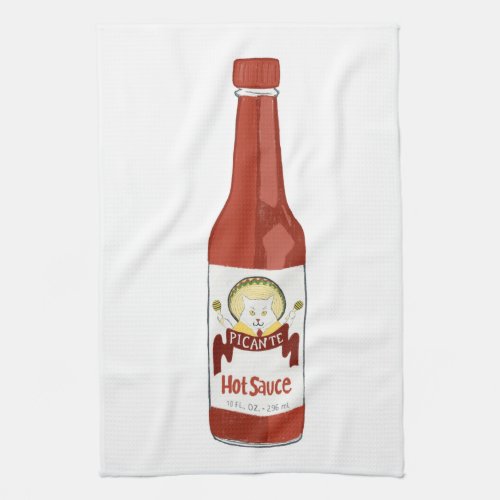 HOT SAUCE cat with maracas and sombrero white Kitchen Towel