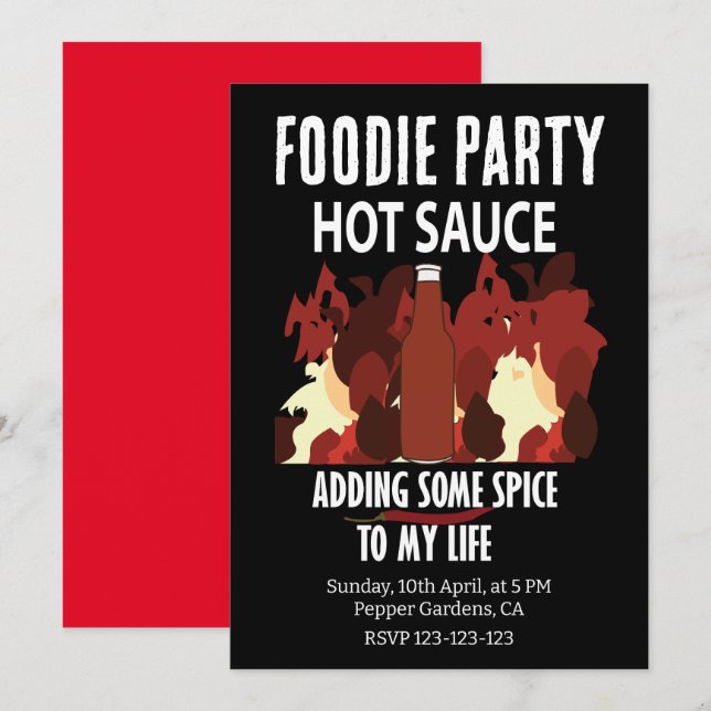 Hot Sauce Ketchup Fire Red Chili Pepper Party Invitation (Front/Back)
