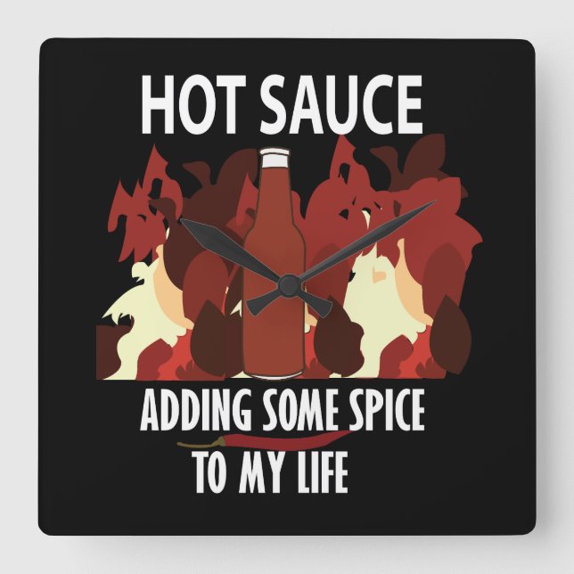 Hot Sauce Ketchup Fire Red Chili Pepper  Square Wall Clock (Front)