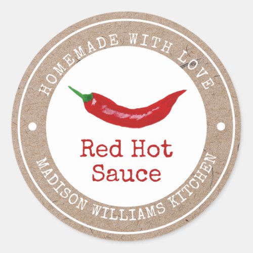 Hot Sauce Label  Homemade with Love Red Chilli