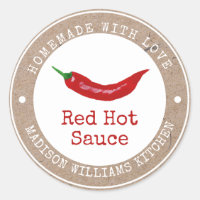 Hot Sauce Label | Homemade with Love |Red Chilli