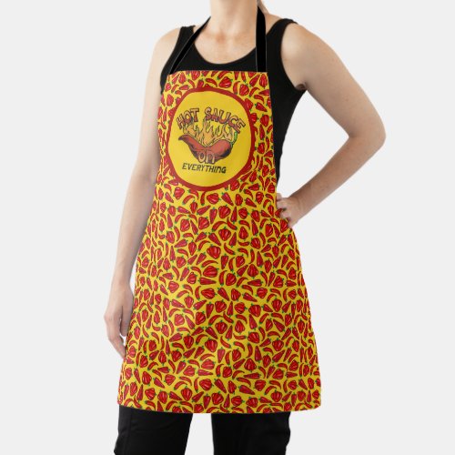 Hot Sauce On Everything Red Chili Pepper Funny  Ap Apron