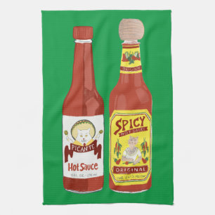 HOT SAUCES Spicy Cat Picante Green Kitchen Towel