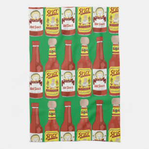HOT SAUCES Spicy Cat Picante Green Kitchen Towel
