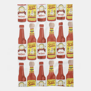 HOT SAUCES Spicy Cat Picante White Kitchen Towel