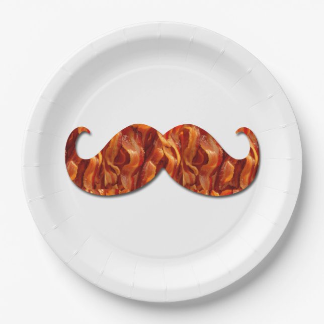 Hot Sizzling Yummy Mustache Bacon Texture Paper Plates (Front)