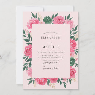 Hot Soft Pink Peony Wedding Invitation