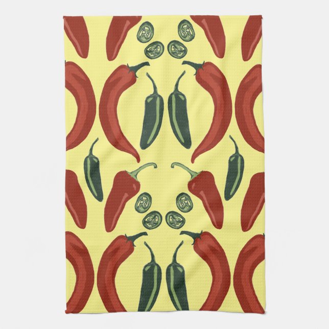 HOT & SPICY chiles jalapeno pattern Kitchen Towel (Vertical)