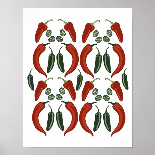 HOT & SPICY Jalapeño Chile Peppers Pattern Art Poster (Front)