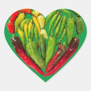 Hot spicy red green chili peppers heart heart sticker