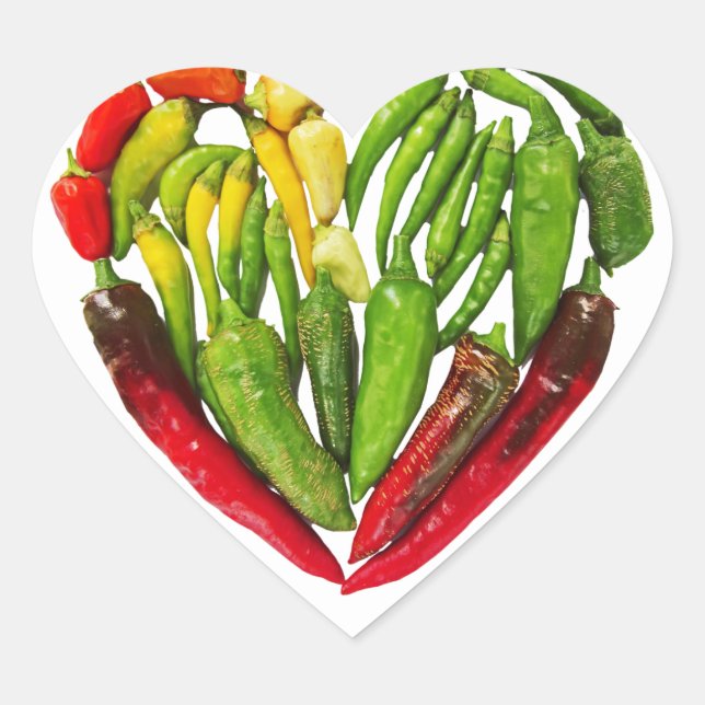 Hot spicy red green chili peppers heart sticker (Front)