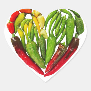 Hot spicy red green chili peppers heart sticker