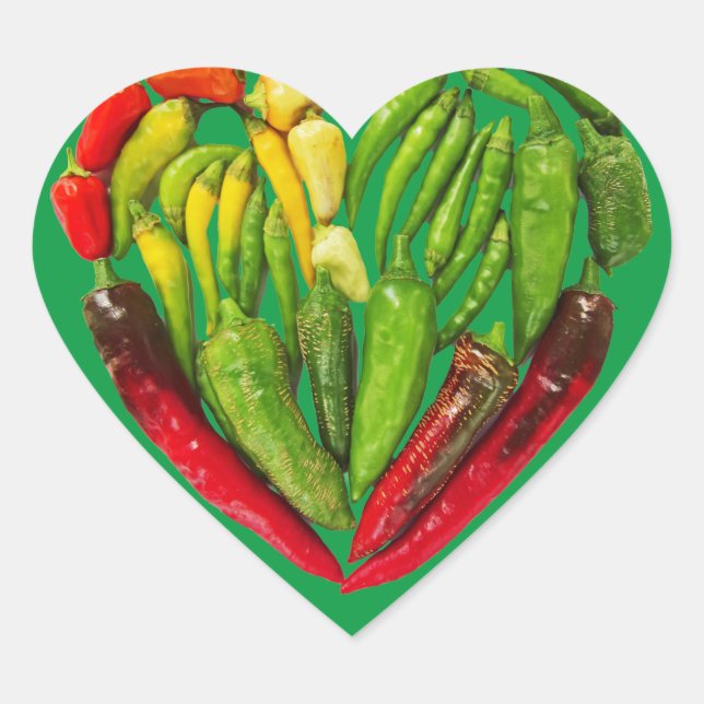 Hot spicy red green chili peppers heart sticker (Front)
