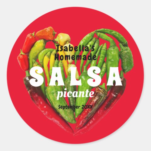 Hot spicy Salsa chili peppers heart food Classic Round Sticker
