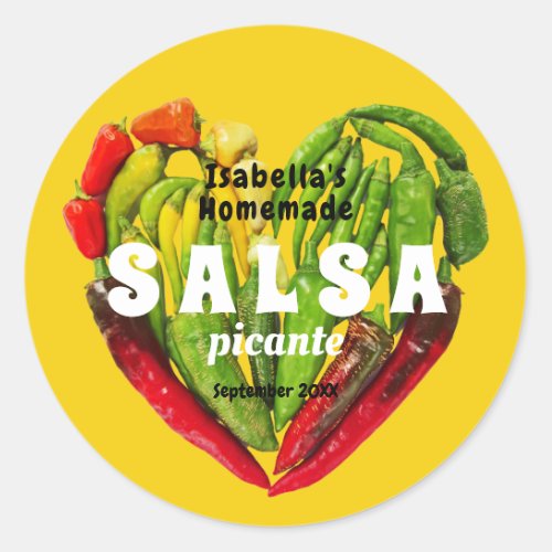 Hot spicy Salsa chili peppers heart mustard food Classic Round Sticker